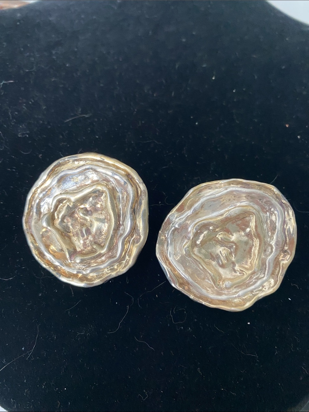 Textured 925 Silver -Tone Circular Clip-On Earrings